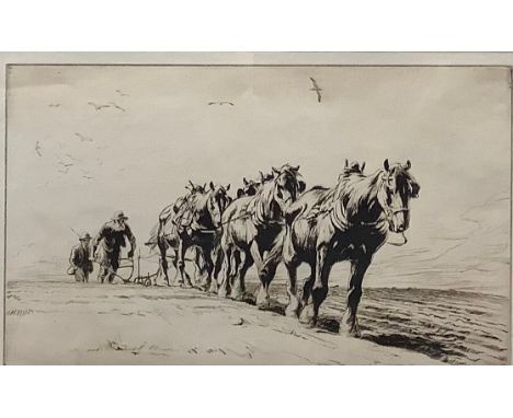 George Soper (1870 - 1942), Ploughmen, etching, signed in pencil, 21cm x 32cm