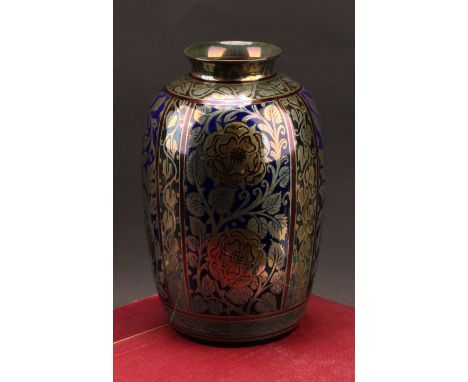 A Pilkington's Royal Lancastrian pottery ovoid lustre vase, decorated by William S Mycock, 21cm high, impressed mark, signed 