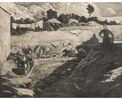 Iain MacNab (1890 - 1967), La Lessive, etching, signed in pencil, titled and numbered 10/30, 22cm x 27cm