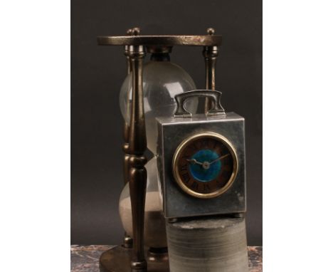 An Arts &amp; Crafts Tudric pewter carriage time piece, designed by Archibald Knox (1864-1933), 5.5cm copper dial inscribed w