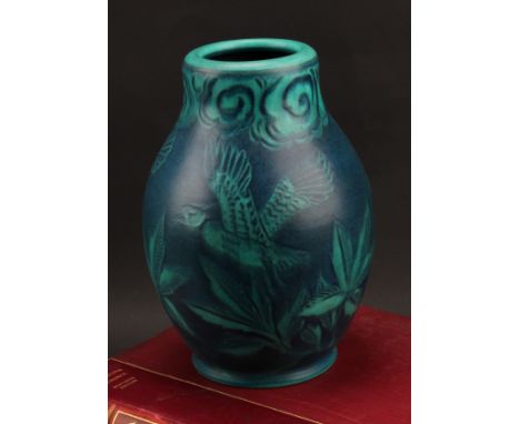 A Pilkington's Royal Lancastrian ovoid vase, decorated with birds in flight, 22cm high, impressed marks