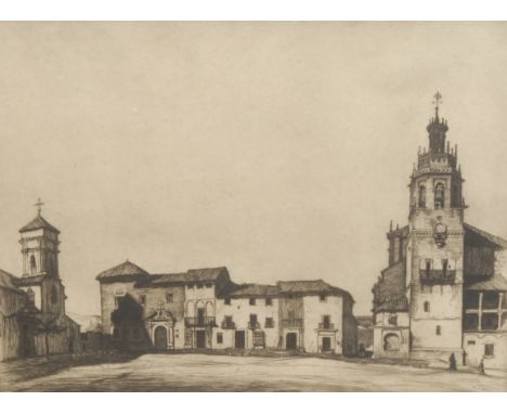 William Strang (Scottish 1859 - 1921), Plaza Mayor Ronda, signed, etching, 26.5cm x 35.5cm