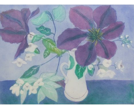 Winifred Pickard (1908 - 1996), Clematis and Syringia, colour etching, signed in pencil, titled and numbered 6/100, 25cm x 32