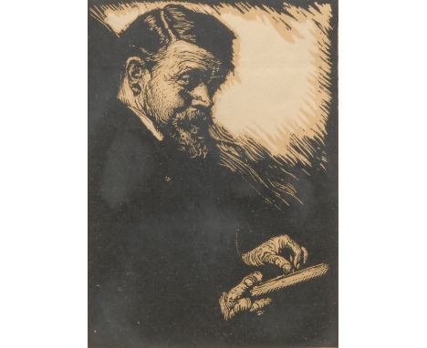 Frank Brangwyn RA, RWS, RE (1867 - 1956) Self Portrait signed, woodblock print, 21cm x 16cm