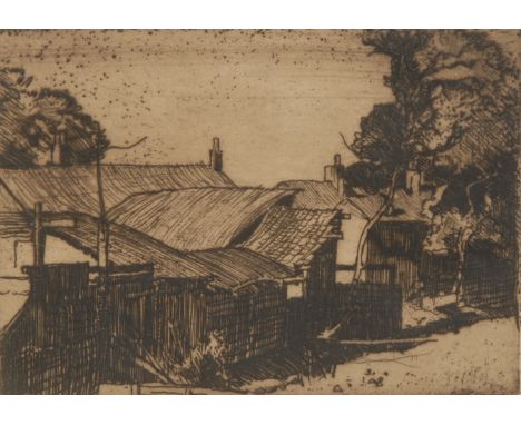 Frank Brangwyn (1867 - 1956), Pig Sty, etching, signed in pencil, 13cm x 17.5cm