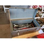 LOT - TOOLBOX, W/ CONTENTS: LARGE COMBINATION WRENCHES