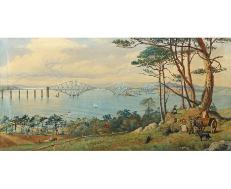 TRISTRAM ELLIS (1844-1922). THE FORTH BRIDGE, EDINBURGH. Signed and dated 1881, watercolour and pencil heightenmed with white