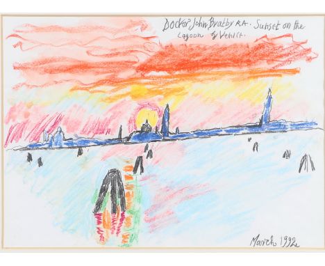 JOHN BRATBY, RA (1928-1992). SUNSET ON THE LAGOON OF VENICE. (d) Signed (`Doctor John Bratby`), titled and dated March 1992, 