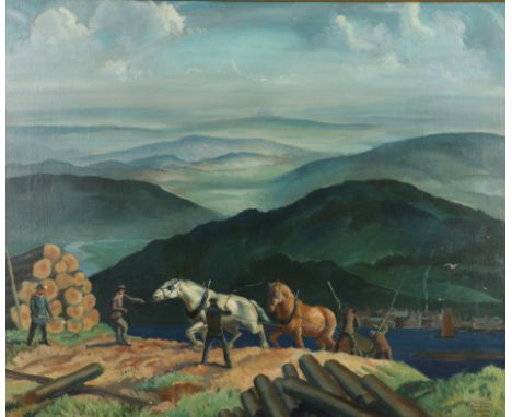 JOHN LOFTUS LEIGH-PEMBERTON (1911-1997). TIMBER HORSES, TASMANIA. (d) Signed and dated 1934, also signed and inscribed with t