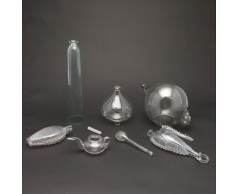 ANTIQUE GLASS ITEMS INCLUDING CUCUMBER STRAIGHTENER, WASP CATCHER &amp; OTHER ITEMS. Various interesting antique glass items,