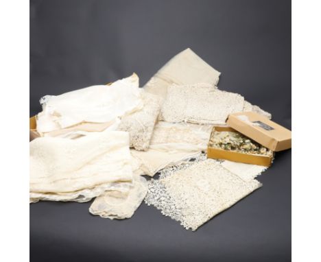 VINTAGE LACE &amp; CLOTHING. A collection of late 19thc and early 20thc lace, including Brussels and Honiton shawls and small