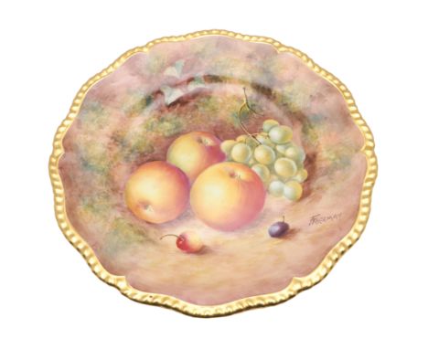 ROYAL WORCESTER SIGNED CABINET PLATE - JOHN FREEMAN. The plate hand painted with various fruit on a mossy ground, with a gild