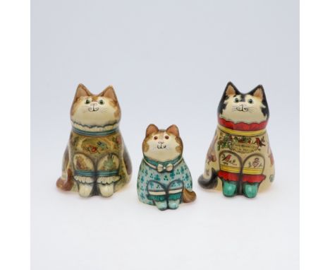 JOAN &amp; DAVID DE BETHEL - RYE POTTERY CATS. Including a Christmas Cat from 1993, Model No 3608, with decoupage decoration 
