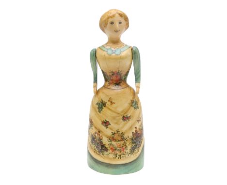 JOAN &amp; DAVID DE BETHEL - RARE RYE POTTERY FIGURE OF A LADY. A large and unusual figure of a lady, with articulated arms a