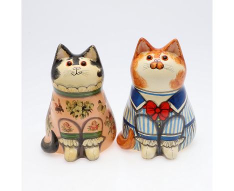 JOAN &amp; DAVID DE BETHEL - RYE POTTERY CATS. Including a Cat from 1987, Model No 1292, painted with a bow tie &amp; clothin