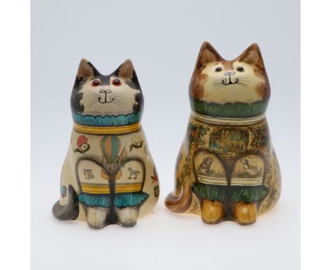 JOHN &amp; DAVID DE BETHEL - RYE POTTERY CATS. Including a Cat from 1989, Model No 2043, with decoupage decoration in the for