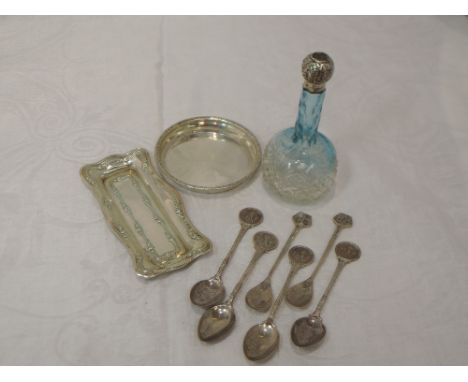 A  Victorian cut glass perfume bottle having long slender blue glass neck and silver screw on lid, Birmingham,1896 M Bros, si