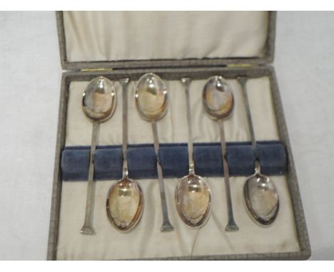 A cased set of six silver coffee spoons having architectural terminals, Sheffield 1923, Cooper Brothers &amp; Sons Ltd