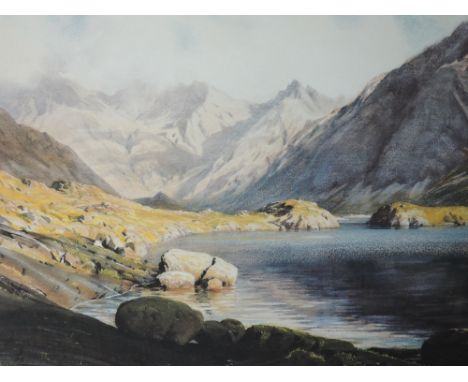 An artist prof print after Vivian Pooley, Loch Corvisk and The Cuillins, Isle of Skye, signed, 14in x 19in