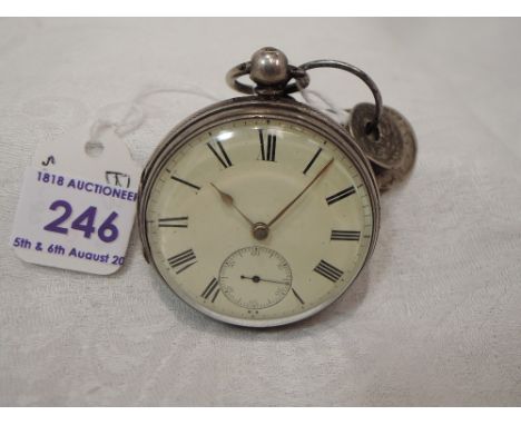 A Victorian silver key wound pocket pocket watch having fusee movement stamped 73560 and Roman numeral dial with subsidiary s