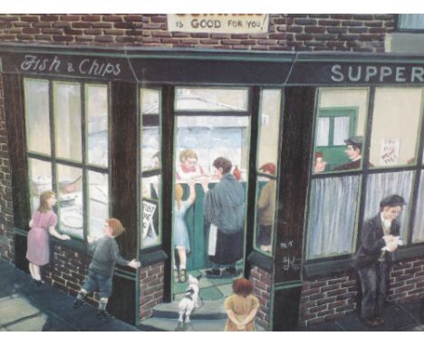 A Limited Edition print after Tom Dodson, Fish &amp; Chips, 13in x 16in