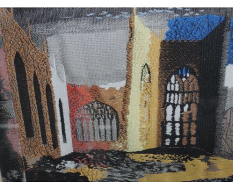 A Limited Edition silk print after John Piper, Coventry Cathedral, interior, signed, 5in x 6in