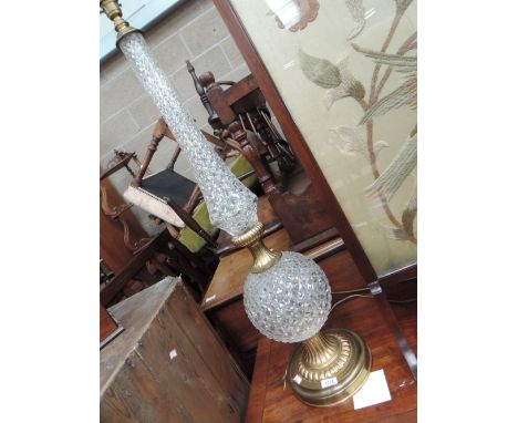 A 20th century decorative room lamp having glass pillar and ball and a similar table lampCONDITION REPORTBoth appear in good 