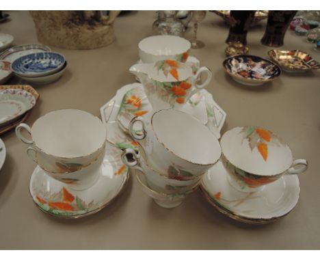 A 1930's Shelley tea service having traditional leaf decoration