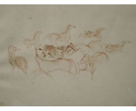 A pastel sketch, Stutengarten, wild horses, indistinctly attributed 6in x in and a sketch, German wind blower, indistinctly s