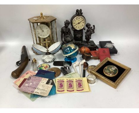 1812 Workhouse Penny Token, silver napkin ring, driving licences, enamelled eggs, banknotes, Kundo and Juliana Clocks, replic