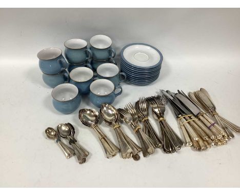 Denby Stoneware Table Pottery of 20 Pieces, Osborne and other Sheffield plated cutlery:- One Tray.