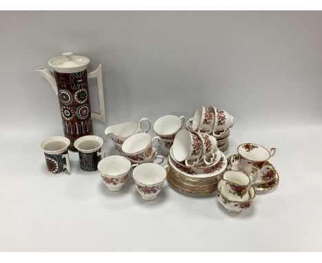 Portmeirion 'Variations' Coffee Pot and Two Mugs, Royal Albert 'Old Country' Roses' and Colclough Tea Ware:- One Tray.