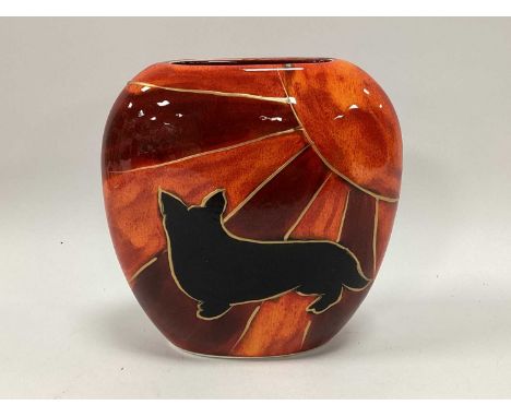 Anita Harris Deco Dog 'Corgi' Purse Vase, gold signed, 12cm high.
