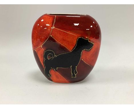 Anita Harris Deco Dog 'Jack Russel' Purse Vase, gol signed, 12cm high.