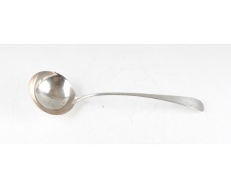 A Georgian silver ladle, engraved to terminal initial ‘A’, hallmark rubbed.