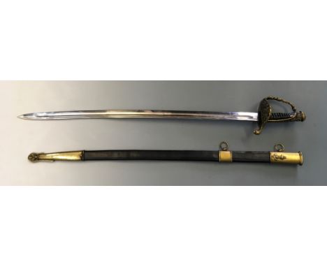 French naval officers sword in black leather and brass scabbard.