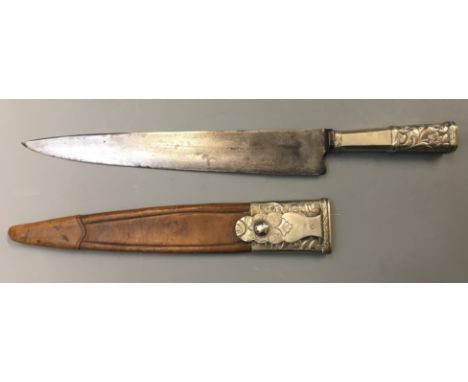 A German dagger with brown leather scabbard with white metal trim, Broqua &amp; Scholberg.