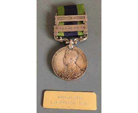 India General Service medal with Waziristan 1919-21 and 1921-24 bars, belonging to M-18163A/ Sgt L. E. Harrison R.A.S.C.