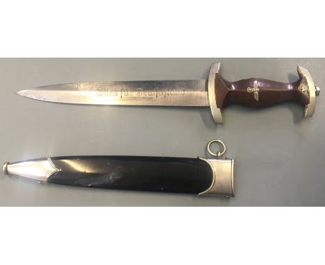 A SA Nazi German officers dagger with black scabbard marked with makers name WKC Solingen.