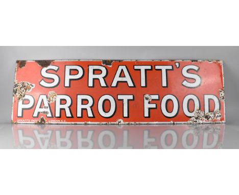 A Vintage Enamel Sign for Spratt's Parrot Food, 102x30cm