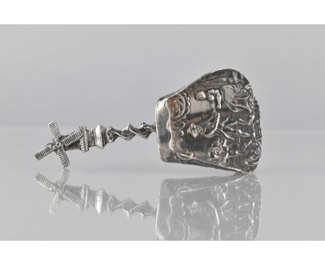 An Edward VII Silver Caddy Spoon by S B &amp; Co. the Bowl with Repousse Decorations Depicting Cherub Husband and Wife within