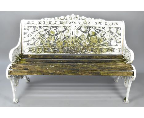 A Late 19th/Early 20th Century White Painted Cast Iron Coalbrookdale Style 'Nasturtium' Pattern Garden Bench, The Cast Open F