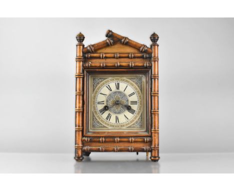A Late 19th/Early 20th Century German Aesthetic Mantle Clock of Architectural Form with Stylised Bamboo Front, the Face Havin