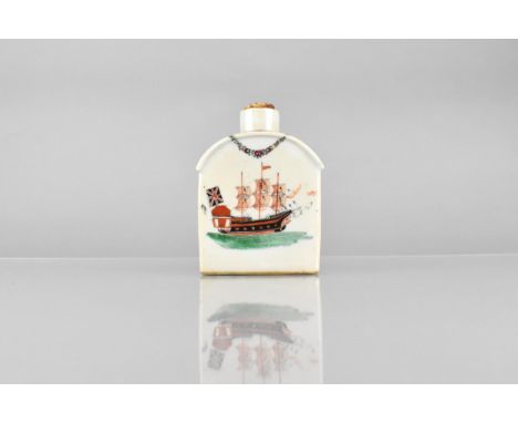 A Chinese Qing Dynasty Export Porcelain Tea Caddy Decorated with British Three Masted Ship, 18th Century, 12cm High 