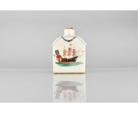 A Chinese Qing Dynasty Export Porcelain Tea Caddy Decorated with British Three Masted Ship, 18th Century, 12cm High 