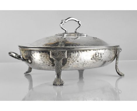 An Early 20th Century William Hutton &amp; Sons Arts and Crafts Silver Plated Tureen With Hammered Body Having Whiplash Motif