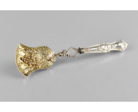 A Victorian Caddy Spoon of Ornate Form by Hilliard &amp; Thomason with Foliate Handle and Berry Decorated Bowl Joined by Coil