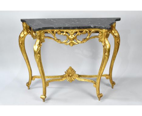 A Late 20th Century Gilt Based and Marble Topped Console Table by marmoles Gomez, Sevilla. 86X31X80cm High 