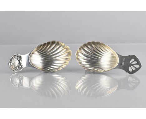 An Elizabeth II Silver Caddy Spoon by SJ Rose and Son, of Shell Form Together with a Further Example with Pierced Finial and 