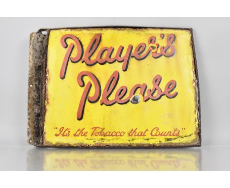 A Vintage Double Sided Enamel Sign For Players With Red Lettering On Yellow Ground, 'Players Please - It's the Tobacco That C